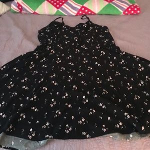 Black dress with pink floral pattern